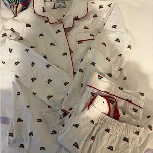 Elegant White Pajama Set with Red Accents